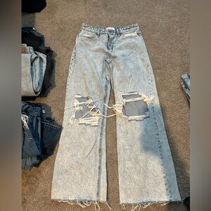 Flying Monkey Light Blue Distressed Straight Leg Jeans